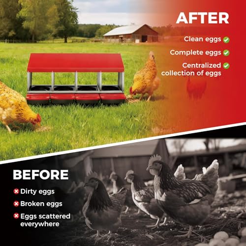 4 Holes Chicken Nesting Boxes for Laying Eggs, Wall-Mounted & Floorstanding Nesting Boxes for Chickens Ducks Geese, for Farm Backyard Chicken Coops, Red - color: Red, size: 4 Holes