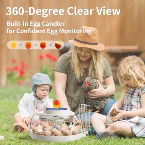 18 Egg Incubators for Hatching Eggs, Incubation Day Display, 2 Egg Trays, Automatic Egg Turning, Built-in Egg Candler, Auto Refill, Adjustable Air Vent, for Chicken, Quail, Duck, Turkey & Goose Eggs