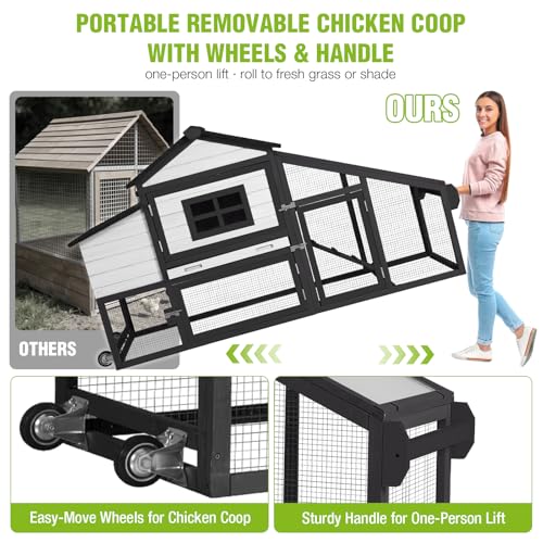 GUTINNEEN Large Chicken Coop with Wheels, Expandable Mobile Chicken House for Outdoor Use, Hen House Poultry Cage with Nesting Box, Leakproof Pull-Out Tray & UV-Resistant Roof – Black - color: (Black)