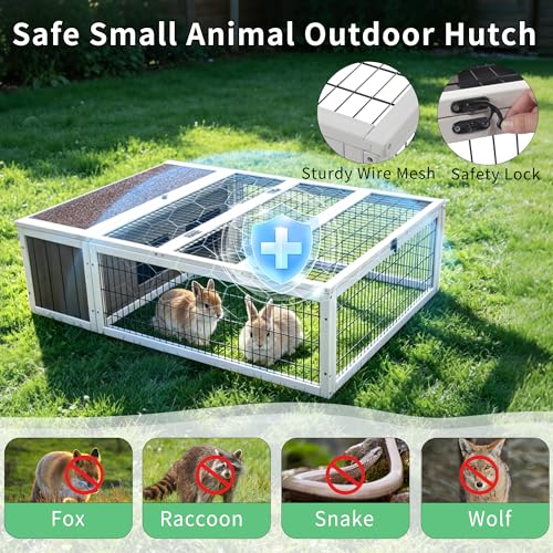 Wooden Tortoise Enclosure with Cover, Rabbit Cage Outdoor, Guinea Pig Cages | Rabbit Hutch Tortoise Habitat Chicken Coop Small Animal Hutch Enclosure, Asphalt Roof, Floorless Design-Grey & White Trim - color: Grey&White Trim-2