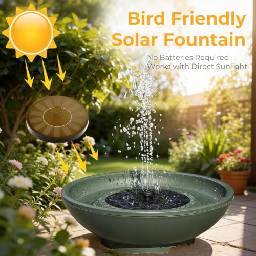 Solar Fountain Bird Bath for Outside, 12.5" Outdoor Green Birdbath Bowl Fountain with 6 Nozzles Freestanding Ground Bird Playing Bowl for Garden/Patio/Yard/Balconies and Lawns Decor