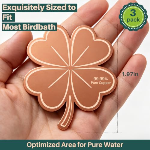 3Pcs LuckyClover Bird Bath Copper Purification Disk | 99.99% Pure Copper Bird Bath Discs 0.6mm Reinforced,Natural Physical Cleaner for Outdoor Birdbaths, Fountains & Bowls - size: 3Pcs Lucky Clover
