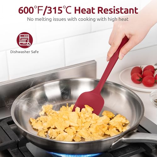 U-Taste 2PCS 13.6in 600ºF Silicone Turners & 2PCS 11.38in Flat/Spoon Spatulas & 600ºF Silicone Spoons (Red)
