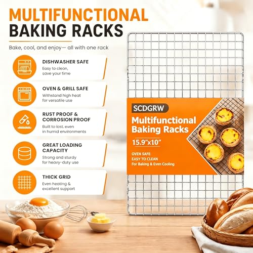 5PCS Cooling Racks for Cooking and Baking 10" x 16" Wire Rack Baking Rack, Cookie Rack, Heavy Duty Metal Wire Rack for Grilling, Roasting, Cooking, Drying,Oven Safe Dishwasher Safe