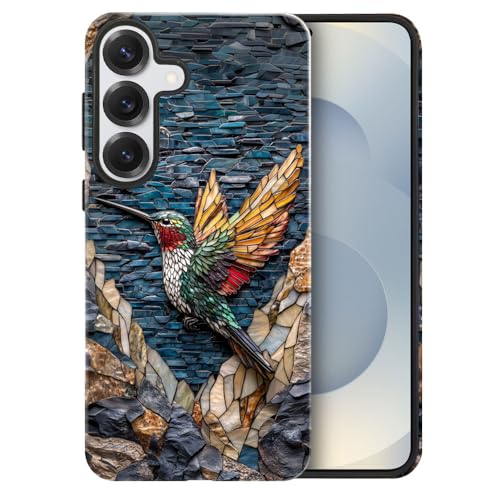Compatible with Samsung Galaxy S25 Case,Glossy Case All-Round Protection Shockproof Anti-Scratches TPU Cover,Cases for Man Woman-Hummingbird Stained Glass - color: Hummingbird Stained Glass, size: Galaxy S25
