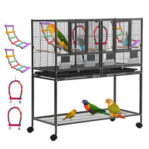 43" Big Bird cage with Stand;Stackable Cockatiel cage for Birds;Metal Large Bird cage with Divider;Flight Bird cage Large Space;Parakeet cage for Canaries,Finch,Budgie,Lovebirds