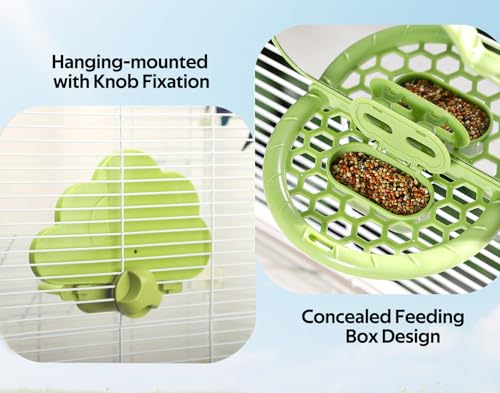 Bird Mirror Toy with Perch & Slow Feeder, Bird Cage Accessories Parakeet - color: Green