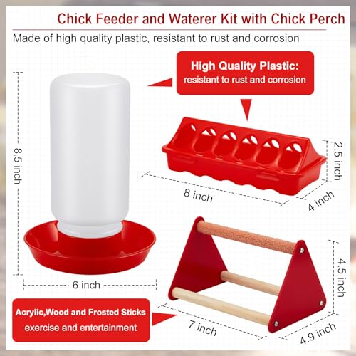Patelai 4 Pcs Chick Feeder and Waterer Kit Feeding Supplies with Mini Perch Chicken Starter Kit for Coop and Brooder for Small Poultry Ducks Quail