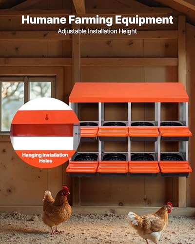 VEVOR 2 Tiers Chicken Nesting Boxes, 8 Compartments, Metal Egg Laying Boxes with Protective Collection Lids, Roll Out Nesting Box, Easy to Assemble, Ideal for Hens, Ducks, Chickens, and Other Poultry - size: 41.7"L x 20.6"W x 31.4"H