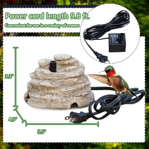 Bird Bath Water Fountain Resin Rock Fountain with 9.8ft Cord Length Water Pump Rock Waterfall for Hummingbird Birdbath Outdoor Decor for Garden Lawn Fish Tank and Aquariums (Grey) - color: Gray