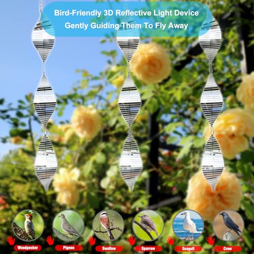 9 Pack 3D Helix Reflective Stainless Steel Bird Scare Discs with 360° Swivel Hooks, Bird Repellent for Pigeons Woodpeckers Crows Yard Farm Orchard - color: Fishbone-shaped Silver White