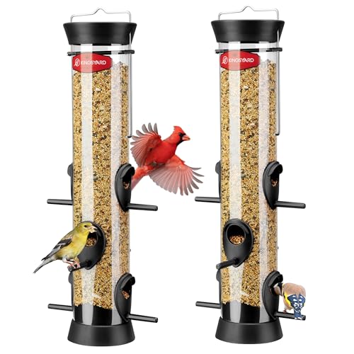 Kingsyard 2 Pack Tube Bird Feeders for Outdoors Hanging | 6-Port with 360° Feeding, No-Spill Design, 2 lb Seed Capacity, Attracts Finches & Songbirds, Garden & Backyard Decor, Black - color: Black