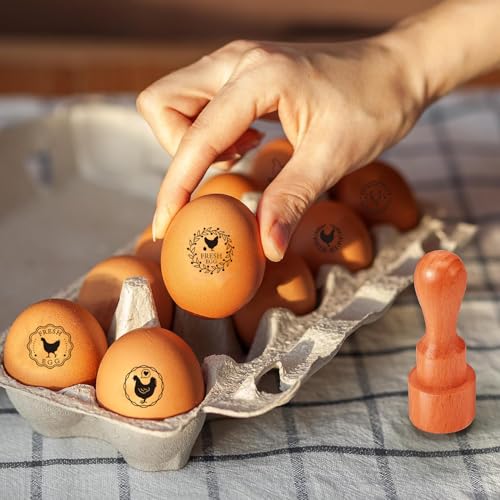 AHANDMAKER 5 Styles Fresh Egg Stamp Mini Round Cartoon Hen and Rice Straw Stamps Wooden Egg Stamp Decorative Hen Label Stamps for Egg Famers and Owners, Farm Supplies Card Making(No Ink Include) - style: Hen
