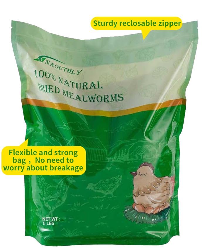 Bulk Dried Mealworms 5Lb Bag -Premium Non-GMO Dried Mealworms for Chicken, Nutritious High Protein - 100% Natural Mealworms for Laying Hens, Birds, Ducks, Chicken Feed - size: 5 Pound (Pack of 1)