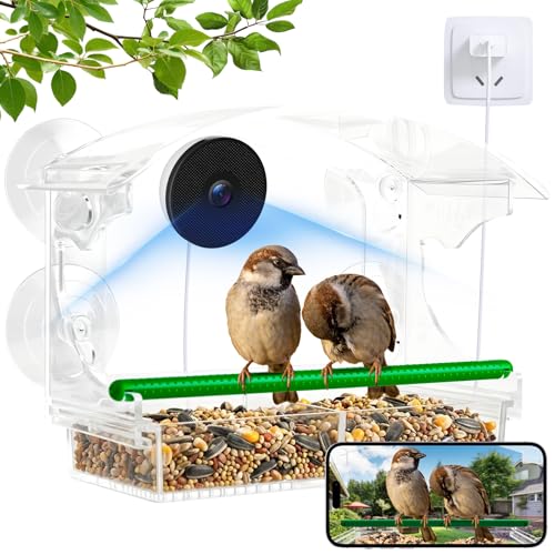 Window Bird Feeder with Camera, 1080P HD Birds Feeder with Night Vision, Real-Time APP Control, Weatherproof Clear Acrylic Birdhouse for Window, Bird Watching Gifts for Nature Lovers