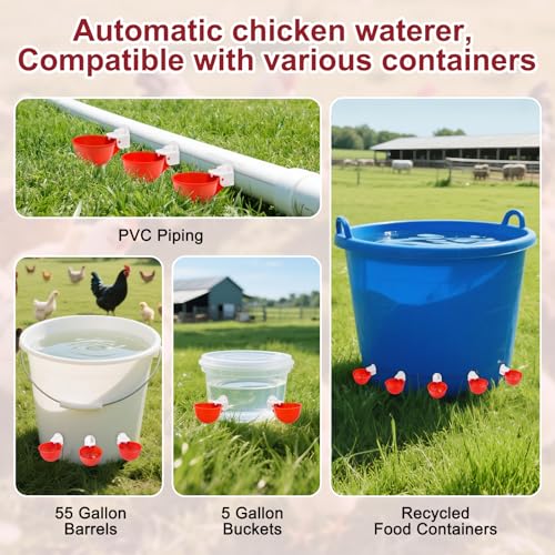 Chicken Waterer Cups, 8 Pack Red Automatics Chicken Waterer | Professional Poultry Cups Suitable for Chicks, Duck, Turkey and Bunny Various Poultry, Compatible With Various Containers - color: red