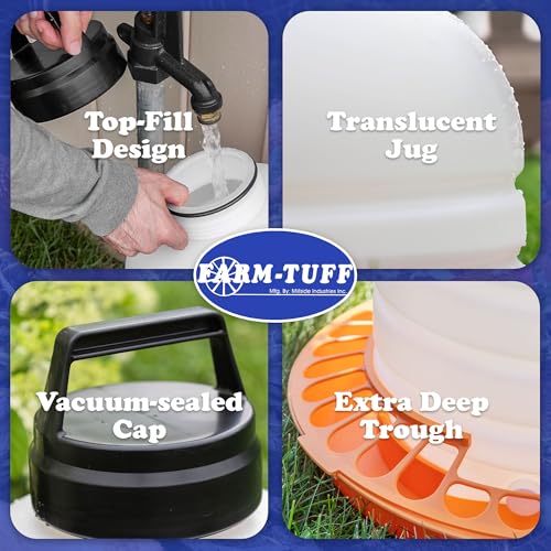 FARM-TUFF Top-Fill Duck Waterer, 7 Gallon – Durable BPA-Free Plastic Poultry Waterer with Wide Base & Splash-Reducing Design