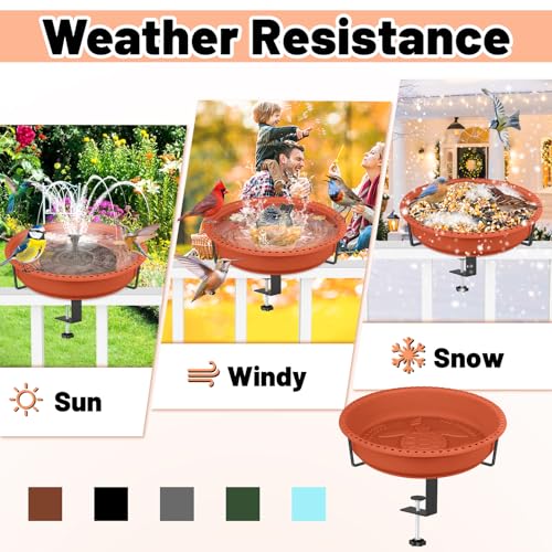 Bird Baths for Outdoors, Rustproof Metal Clamp Birdbaths & Birdfeeder with Detachable Plastic Basin, Outdoor Bird Feeding & Watering Station for Wild Birds Garden Patio Balcony (Brown) - color: Brown