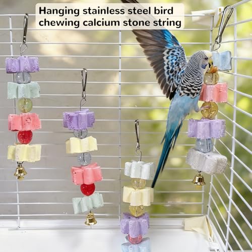 Hamiledyi 2Pieces Parrot Beak Trimmer Calcium Stone Chinchilla Grinding Teeth Lava Block Bird Beak Trim Pumice Toy Mineral Rock Chewing Toys with Bell for Conure Budgies Parakeet Hamster Rabbit - size: 2Pieces