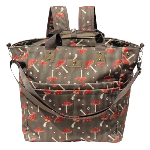 Diaper Tote Bag Totepack Backpack Crossbody Bag 3 in 1 for Women Laptop Backpack Multifunctional with Insulated Pockets - color: Corduroy Mushroom