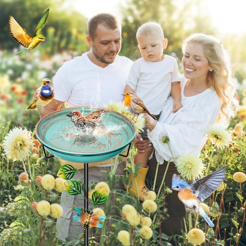Metal Bird Bath for Outside, 35.4In Vintage Freestanding Garden Birdbaths & Birdfeeder with Upgraded 5 Prongs Base, Bird Baths Feeder Water Bowl for Outdoors Patio Yard Lawn Art Decor (Retro Green) - color: Retro Green