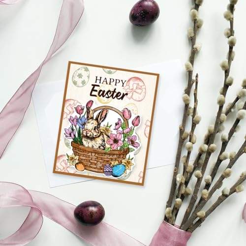 Vintage Rabbit Clear Stamps - 8.3x5.8, Happy Easter Words, Eggs, Flowers, Retro Bunny, Transparent Stamp for Card Making, DIY Paper Scrapbooking Decoration - color: Vintage Easter