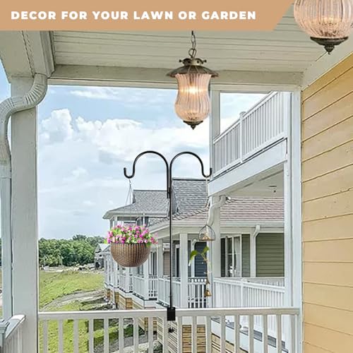 Double Shepherds Hooks for Outdoor, Deck Bird Feeder Hanger for Railing, Over The Table Rod Stand with Clamps, Shepherds Hook with Clamp for Lanterns, Wind Chimes, Flower, Plant Baskets