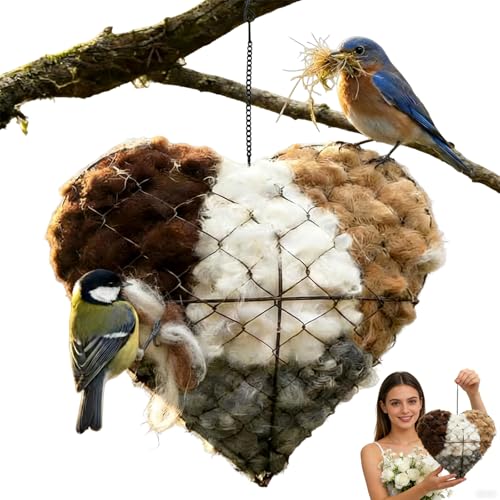 Handmade Alpaca Fiber Bird Nesting Material Heart – Soft Nesting Holder for Wild Birds, Garden Trees, Winter Shelter & Bird Lover Gift (1PC)