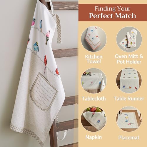 Maison d' Hermine Aprons for women with Pocket 100% Cotton (27.50"x31.50") | Adjustable Neck Strap & long ties Apron Men Chef Wedding Cooking Gardening Server Maid - color: 031 - Birdies on Wire