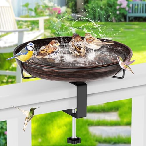 Deck Mounted Metal Bird Bath for Outside, Detachable Birdbath Bowl with Adjustable Steel Clamp, Outdoor Bird Feeder for Railing Balcony Fence Yard Art Garden Decor (Vintage Bronze) - color: Vintage Bronze