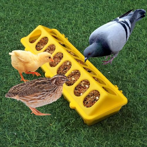 Flip Top Chick Feeder Trough, Plastic Bird Small Poultry Feeder | No Mess, No Waste Chicken Feeder for Small Chicks, Pigeons, Quails, Birds, Ducklings, Ideal for Using in a Brooder (Yellow) - color: Yellow