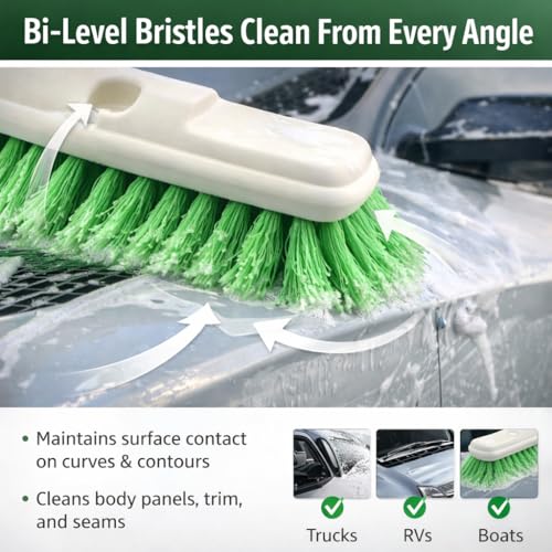 Hi-Tech 10” Bi-Level Super Soft Car Wash Brush – Non-Scratch Soft Bristle Cleaning Brush for Cars, Trucks, Boats & RVs, Multi-Surface Exterior Brush with Threaded Handle Compatibility