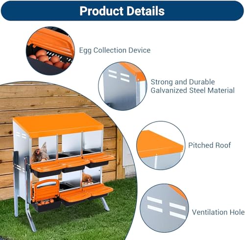 Chicken Nesting Box,Chicken Egg Laying Box with 6 Compartments, Roll Away Eggs Laying Boxes, Nesting Boxes, Indoor & Outdoor Use,Easy Egg Collection, Easy Cleaning - color: Orange, size: 6 holes with legs