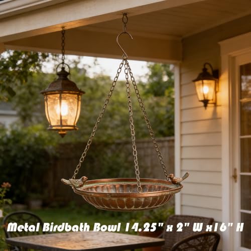 16" Hanging Bird Bath for Outdoors, Metal Bird Bath Bowl | sutible for Garden, Backyard, Patio Decoration