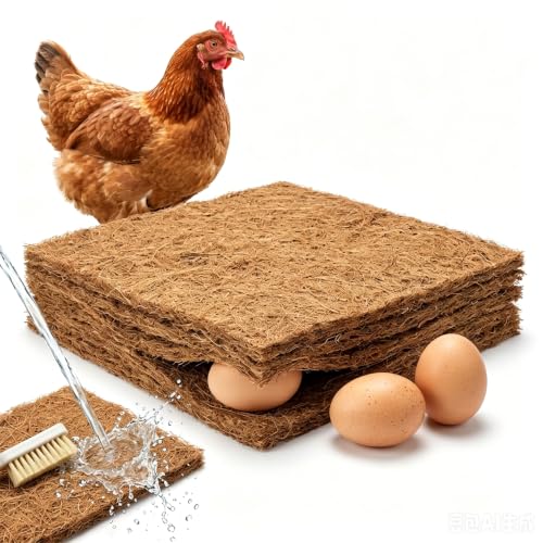 6 Pack Reusable Chicken Nesting Pads for Nesting Box,13"x13" with ( 6 Pads + 3Model Eggs)|Washable Coop Bedding, Biodegradable Coconut Fiber Hen Box Laying Mats, Keep the Coop Clean and Dry and Warm