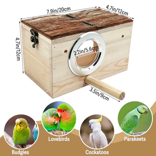 Tfwadmx Parakeet Nesting Box - Wooden Parrot Nest for Cockatiel, Lovebirds, Budgie, Conure - Acrylic Transparent Bird House With Perch for Breeding - style: Style 1