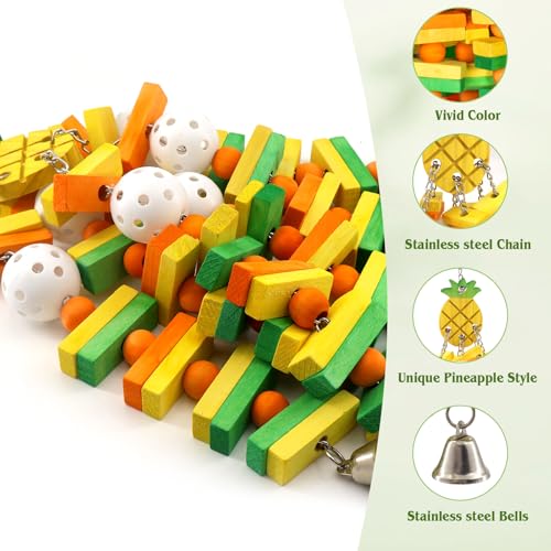 Parrot Toys 18 inches Bird Shredding Toys for Medium Large Parrots, Cockatiels, Macaw, African, Conure Bird Toy Natural Poplar Wood Material - color: Pineapple