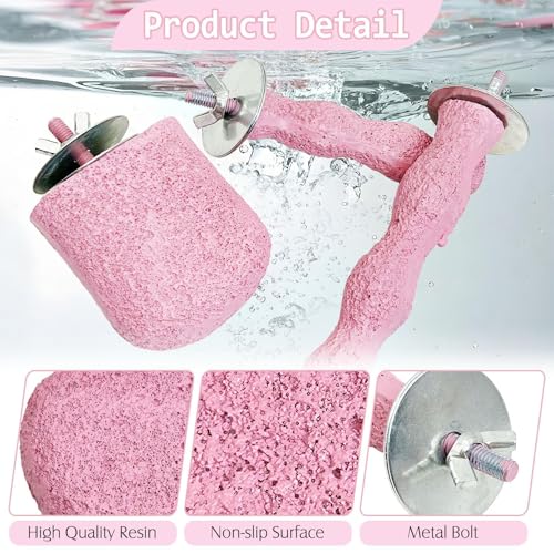 PINVNBY 5 Pack Bird Perch Resin Bird Beak Grinding Stone Parrot Cage Stand Platform Foot Claws Trimmer Chew Toy Cage Accessories for Budgie Cockatiel Conure Lovebird Finch (Pink)