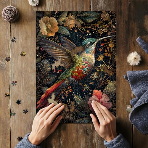 Vintage Hummingbird Puzzles for Adults 1000 Pieces, Colorful Flower Hummingbird Jigsaw Puzzles with Animals, Beautiful Bird Floral Impossible Nature Art Themed Puzzle, Hard Challenging for Adults - style: Vivid Hummingbird