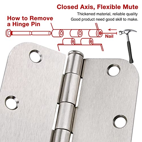 TDCHINGES Residential Brushed Nickel Door Hinges 3.5" X 3 1/2" 5/8" Radius | 30 Pack Round Exterior Interior Standard Bifold Lightweight Wood Doors Bedroom Office Rental Laundry Attic Dorm Home Hardware - color: Satin Nickel, size: 30 Pack