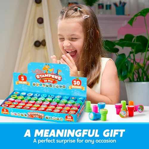 JOYIN 50 Pcs Animal Stamps for Kids, with 50 Different Designs, Farm,Sea Animals,Stamps for Crafting, Prize Box Toys for Classroom, Kids Party Favor, Birthday Party Favor Goodie Bag - style: Animal