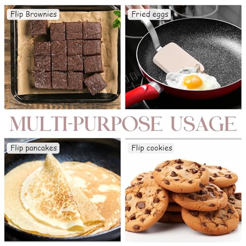 Silicone Cookie Spatula Turner 2 Pack Mini Brownie Spatula Flexible Kitchen Small Silicone Turner for Nonstick Cookware Heat Resistant No Scratch Flipper for Egg(Solid Flat,Khaki) - color: Khaki