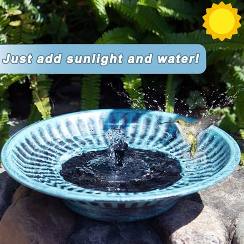 12.3" Solar Bird Bath Bowl,Metal Solar Bird Bath Fountains for Outdoors | Solar Fountain for Birdbath,Garden Bird Bath,Bird Bath Bubbler for Garden Patio Decor (Blue) - color: A-blue and Black