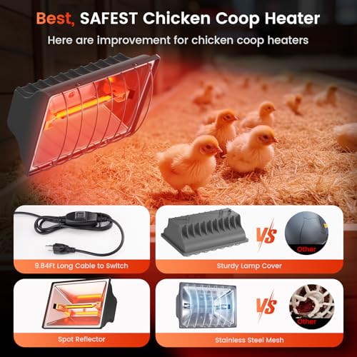 300W Chicken Coop Heat Lamp Brooder Heater for Chicks | 9.84ft Cord UL Passed Heating Plate & Heat Lamp with Adjustable Hanging Height for Livestock Supplies Indoor Warmer(2 Pack)
