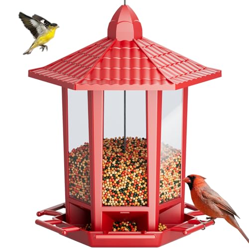 Birdream Bird Feeders for Outdoor Hanging, Fun Installation Pagoda Design Wild Birdfeeder, Attracting Wild Birds Sparrows Finch Cardinal Goldfinch Chickadee - Red - color: Red, size: 1 PACK