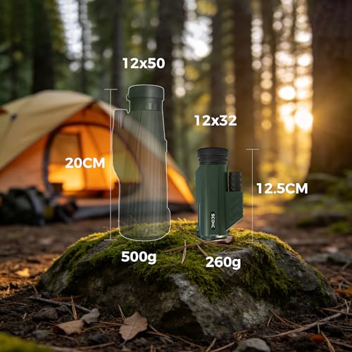 Waterproof Monocular Telescope | Lightweight with Travel Bag, Compact, 12X Magnification, Wide Field of View for Bird Watching, Hunting, Hiking, Camping (12x32, Army Green) - color: army green