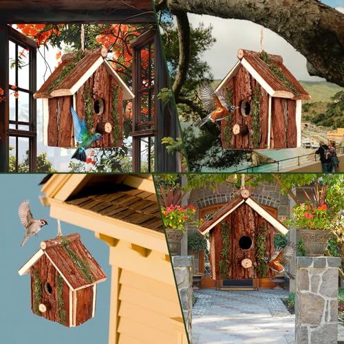 Wooden Bird House for Outside - Handmade Natural Wood Birdhouse for Garden, Yard, or Patio - Bird House - Ideal for Wild Birds, Sparrows, Bluebirds, and Finche