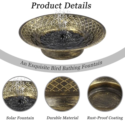 Solar Bird Bath for Outdoors, Metal Solar Bird Bath Fountain, 12.6" Bird Bath Bowl, Bird Water Fountain for Garden Patio Lawn Decor, Gold - color: Gold