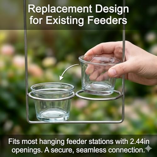 6Pcs Glass Bird Feeder Replacement Cups, Oriole Jelly Feeder Bowls, Outdoor Hanging Hummingbird and Goldfinch Feeders, Weather Resistant for Garden, Balcony, Patio