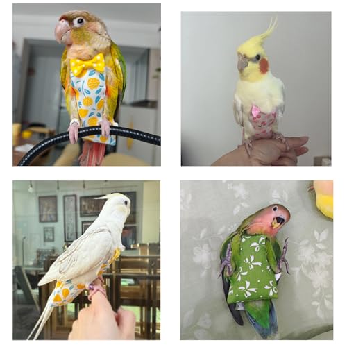 Bird Diaper Flight Suit, 3-Packs Lightweight Reusable Washable Elastic-Straps Parrot Clothes for Peony/Monk Parakeet, Prevents Poop Leaks & Feather Pecking (Bow+Lemon+Cherry, M) - color: Bow+Lemon+Cherry, size: M